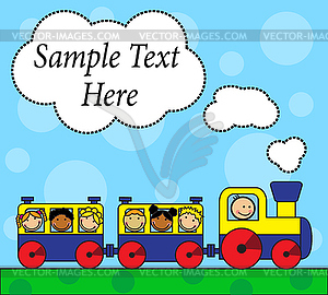 Cartoon locomotive and children traveling - vector clipart