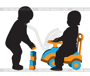 Silhouettes of children playing - vector image