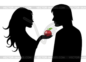 Адам и Ева и запретный плод - клипарт в векторном формате