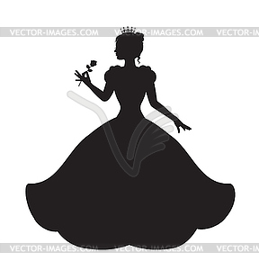 Princess in a magnificent dress holding a rose - vector clipart