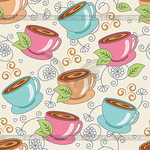 Seamless pattern with cups - color vector clipart