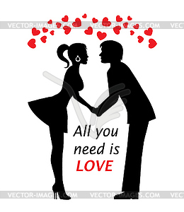 Couple in love and hearts - vector clip art