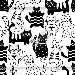 Cartoon seamless bicolor cats - vector clip art