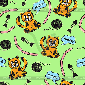 Seamless background with orange cats - vector image
