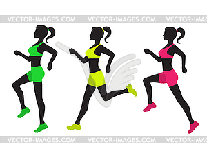 Three silhouettes of running women - vector image