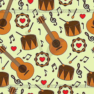 Seamless background with musical instruments - vector clipart