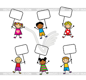 Cartoon children with signs - color vector clipart