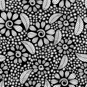 Seamless pattern with black and white flowers - vector image