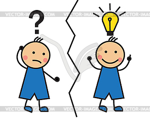 Cartoon man looking for a solution and it comes to mind - vector image