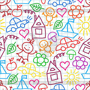 Pattern of children's drawings - vector clipart