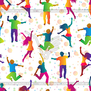 Bright seamless background with jumping people  - vector image