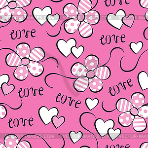 Seamless pattern with flowers and hearts - vector image