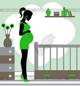 Pregnant woman in baby's room - vector image