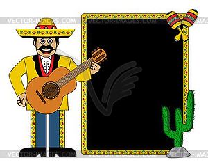 Hispanic man wearing a hat and with a guitar - vector clip art