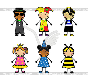 Cartoon children in different carnival costumes - vector EPS clipart