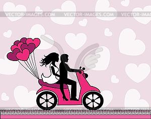 Couple in love riding a motorbike - vector clip art