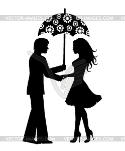 Silhouettes of men and women under the umbrella - vector clipart