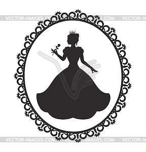 Princess in a magnificent dress in a retro frame - royalty-free vector image