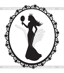 Princess silhouette in the decorative frame - vector clip art