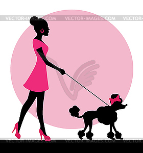 Female silhouette with a dog - vector clip art