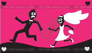 Groom runs away from the bride - vector image