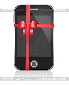 Phone with a bow as a gift - vector image