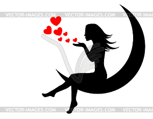 Girl sitting on the moon - vector EPS clipart