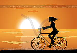 Girl on bike - vector clipart