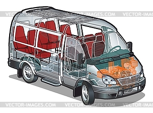 Mini bus ifographics cutaway - vector clipart