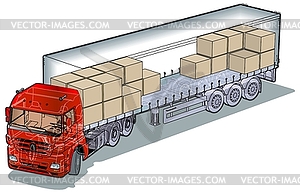 Semi-truck infographics cutaway - color vector clipart