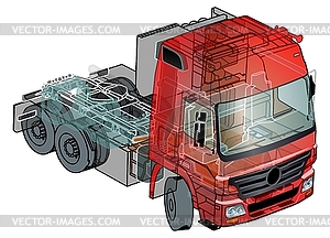 Semi-truck infographics cutaway - vector image