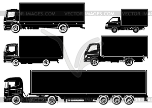 Грузовики силуэты набор - графика в векторном формате