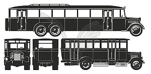 City bus 30s silhouettes set - vector image