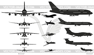 Airplanes silhouettes set - vector clip art