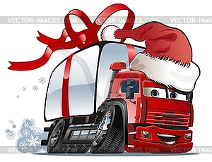 Cartoon christmas truck - vector image