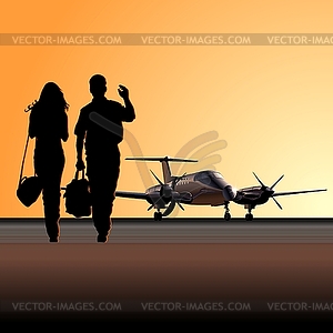 Civil utility aircraft at aerodrome - vector clip art