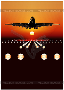 Airliner landing at skyline - royalty-free vector clipart