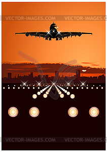 Airliner landing at skyline - vector clipart