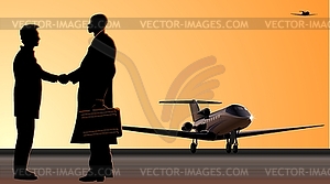 Handshake at runway - vector image