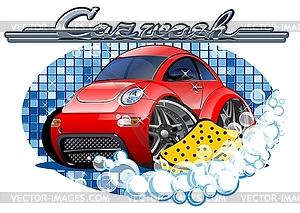 Car Washing sign with sponge - vector clip art