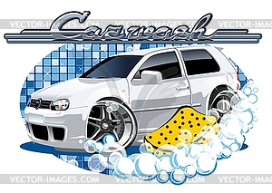 Car Washing sign with sponge - vector image