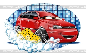 Car Washing sign with sponge - vector clip art