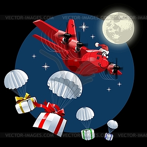Мультяшный Рождественская Грузовой самолет - векторное изображение EPS
