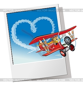 Valentines Card with Cartoon airplane - vector image