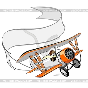Cartoon biplane with blank banner - vector clipart