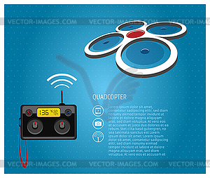 Quadcopter and Remote Control - vector clipart