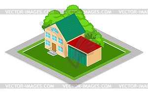 Isometric House with Garage - vector clip art