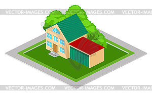 Изометрические дом с гаражом - клипарт в векторном формате