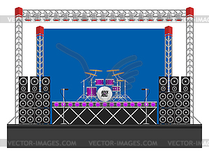 Big Concert Stage with Speakers and Drums - vector image