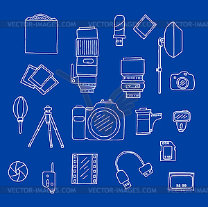 Photography Equipment Doodle Set - vector clip art